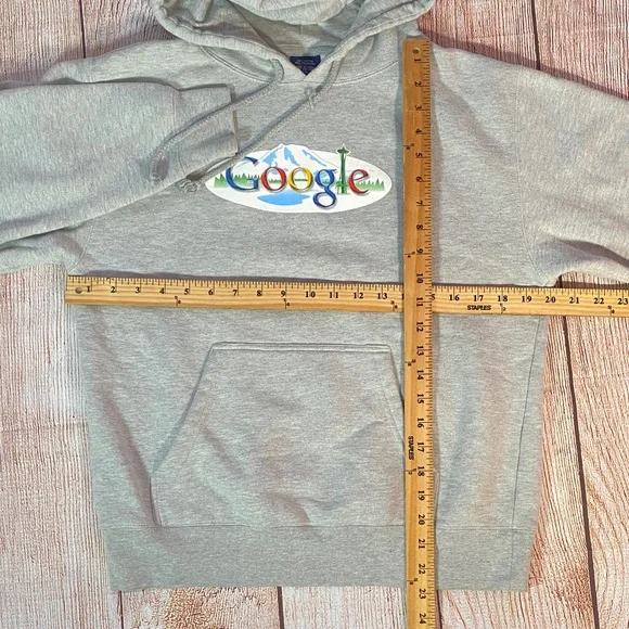 Google Logo Hoodie Men’s Large Gray Pullover Fleece Tech Company Sweatshirt - Picture 8 of 10